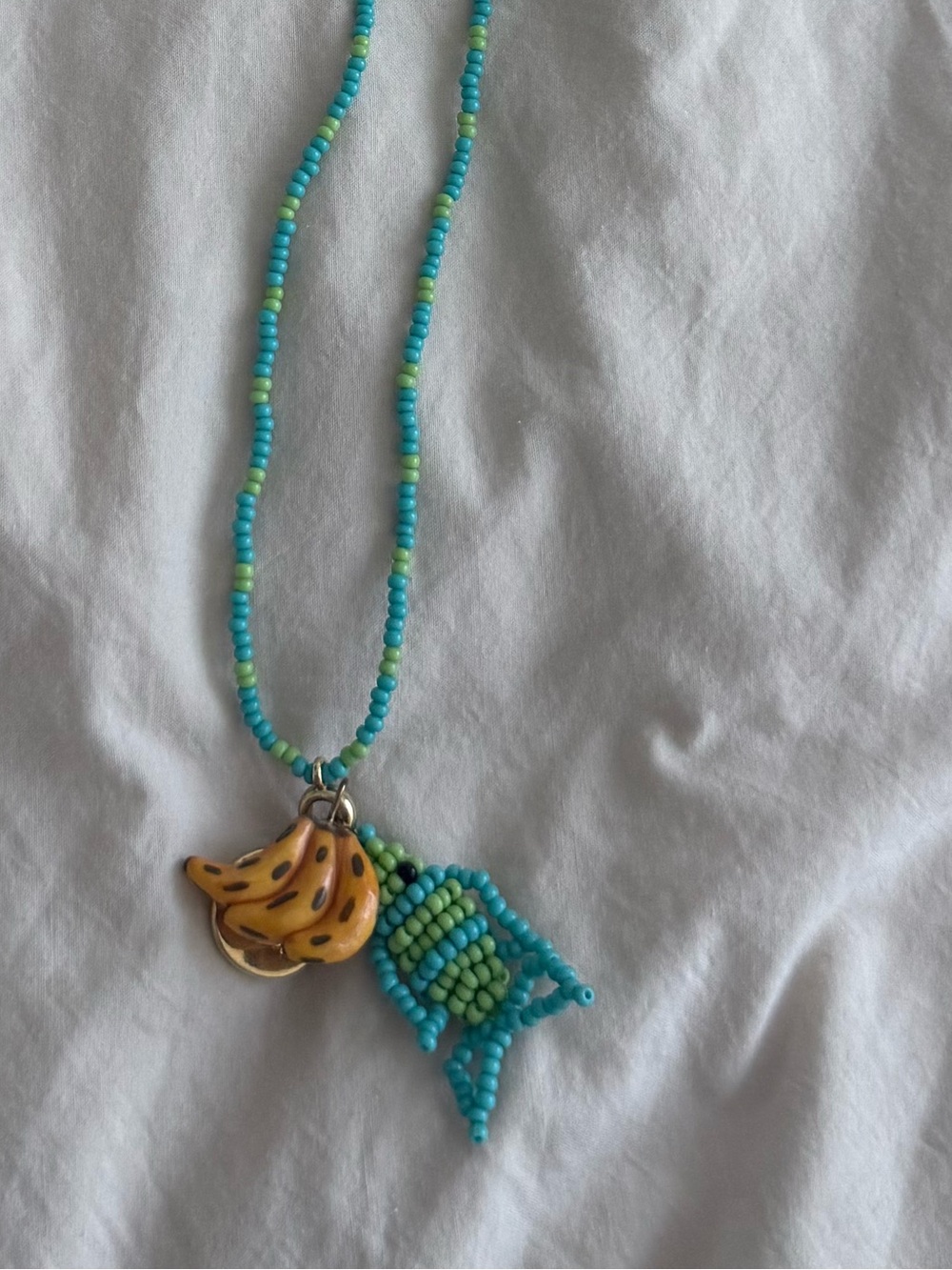 FARM Rio Turquoise, Lime Green & Yellow Beaded Necklace with Banana Charm